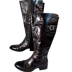 Born Gibb Knee High Leather Riding Boots Dark Brown Sz 10 with wide shaft